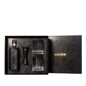 Quarantini Geschenkbox Black Gin 50cl mit 2 Gläser & 1 Jigger